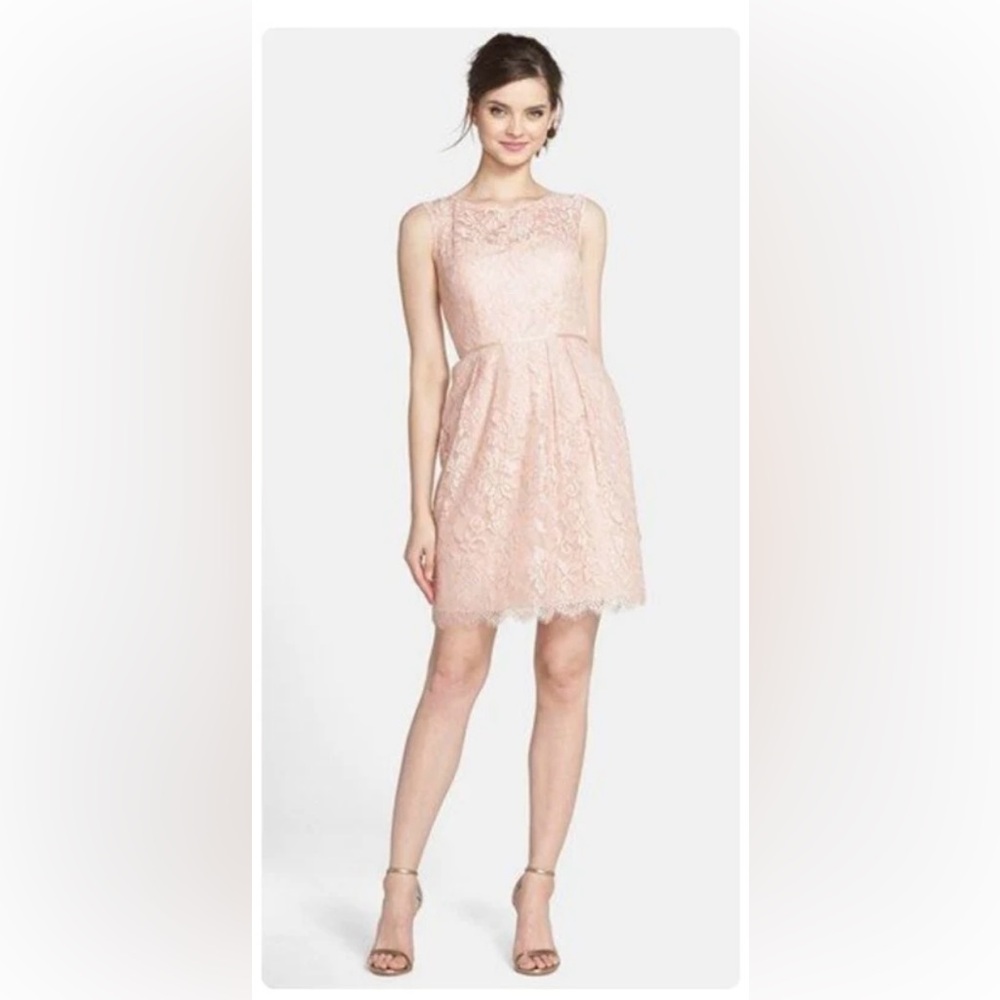 Anthropologie Jenny Yoo Harlow Light Pink Blush Lace Dress, Women's Size 12